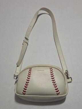 Bostonian Cream Crossbody Bag with Red Stitch Accents